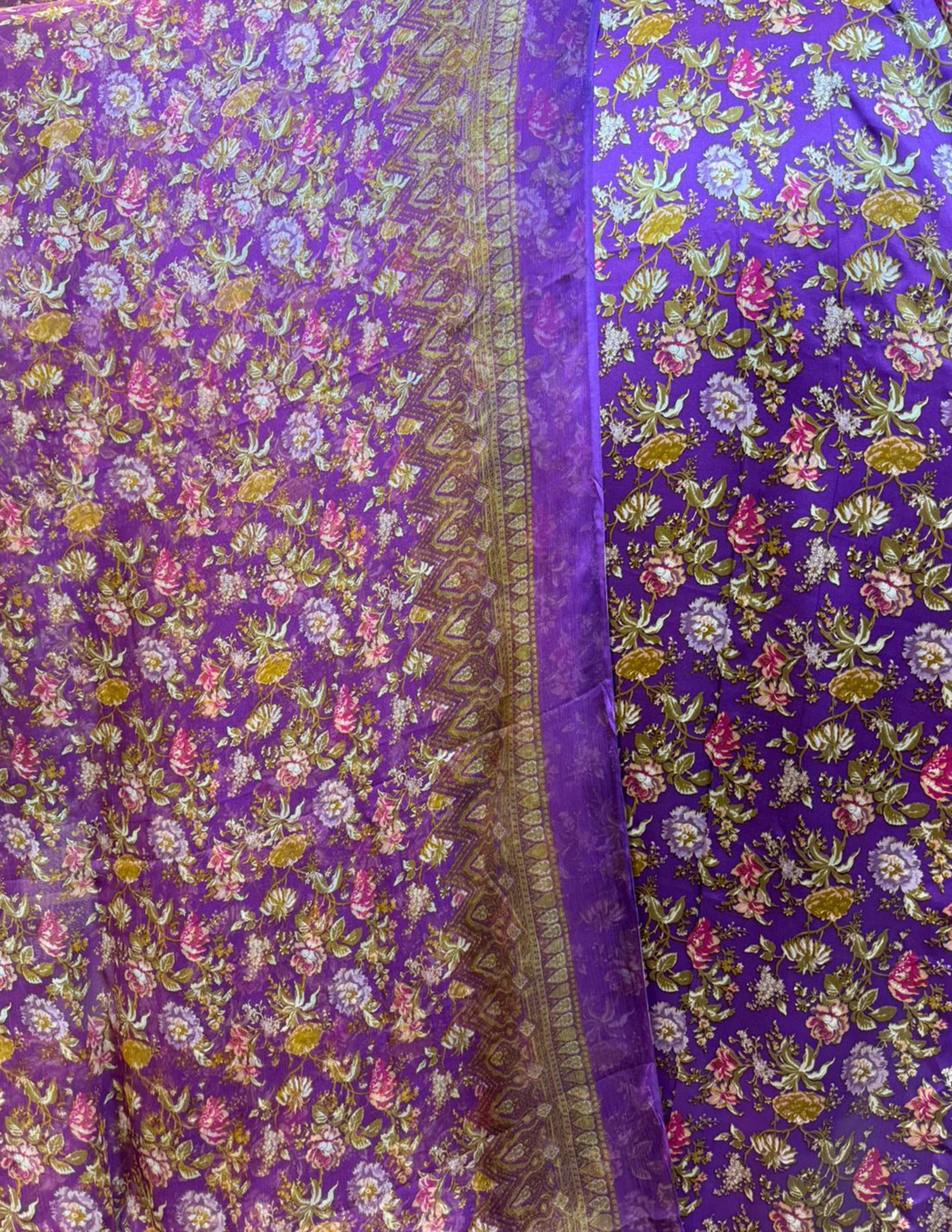 100% Pure Charmeuse Silk With Crinkle Chiffon Dupatta