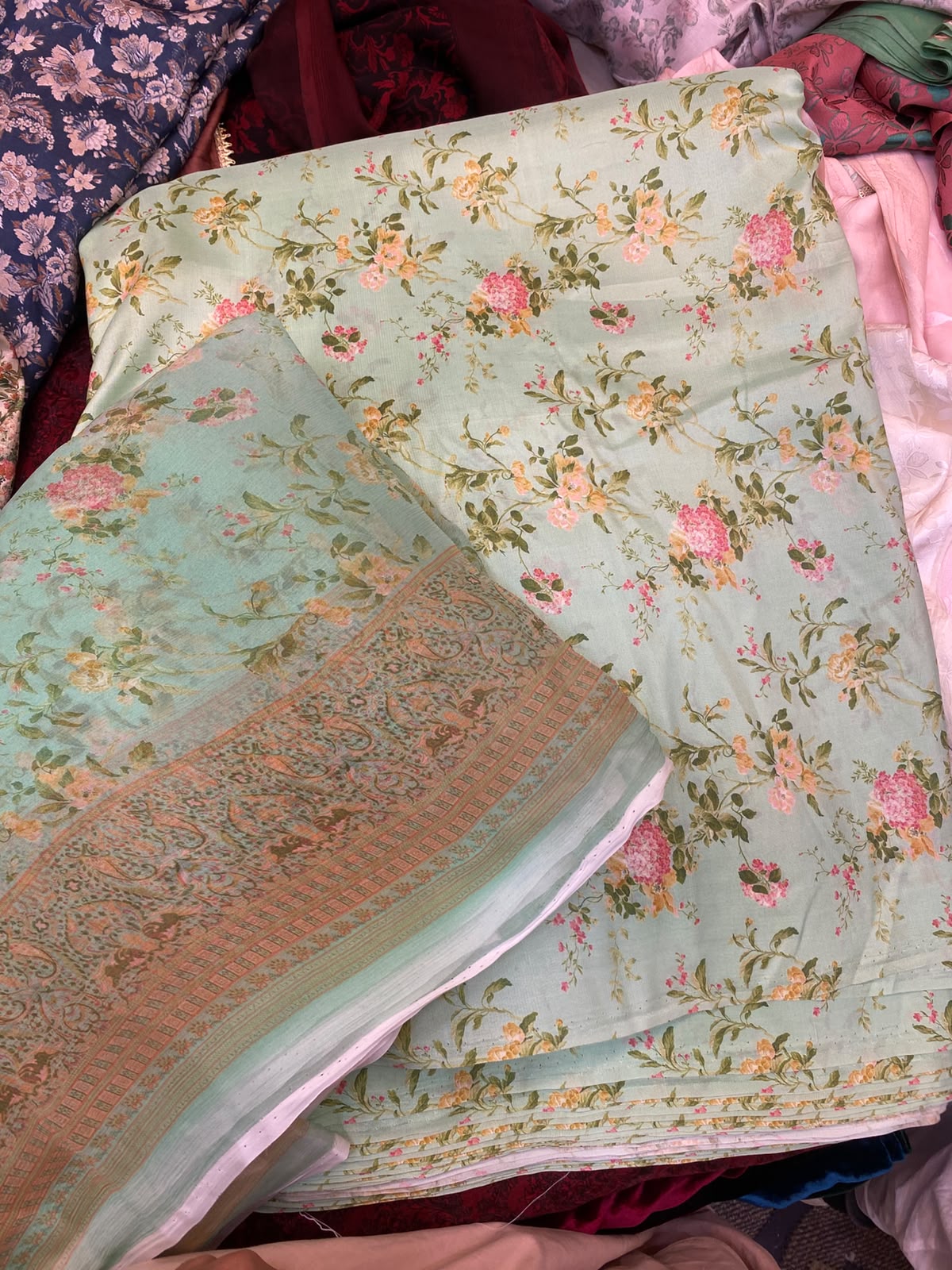 Pure Raw Silk Shirt With Printed Chiffon Dupatta