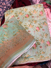 Pure Raw Silk Shirt With Printed Chiffon Dupatta