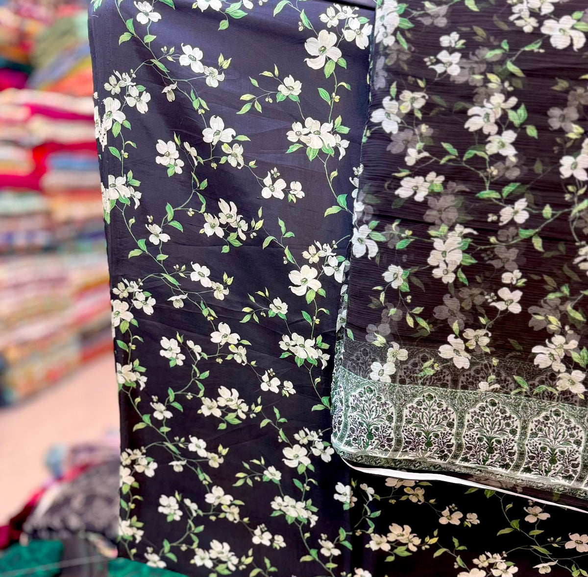 Pure Raw Silk Shirt With Printed Chiffon Dupatta