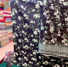 Pure Raw Silk Shirt With Printed Chiffon Dupatta