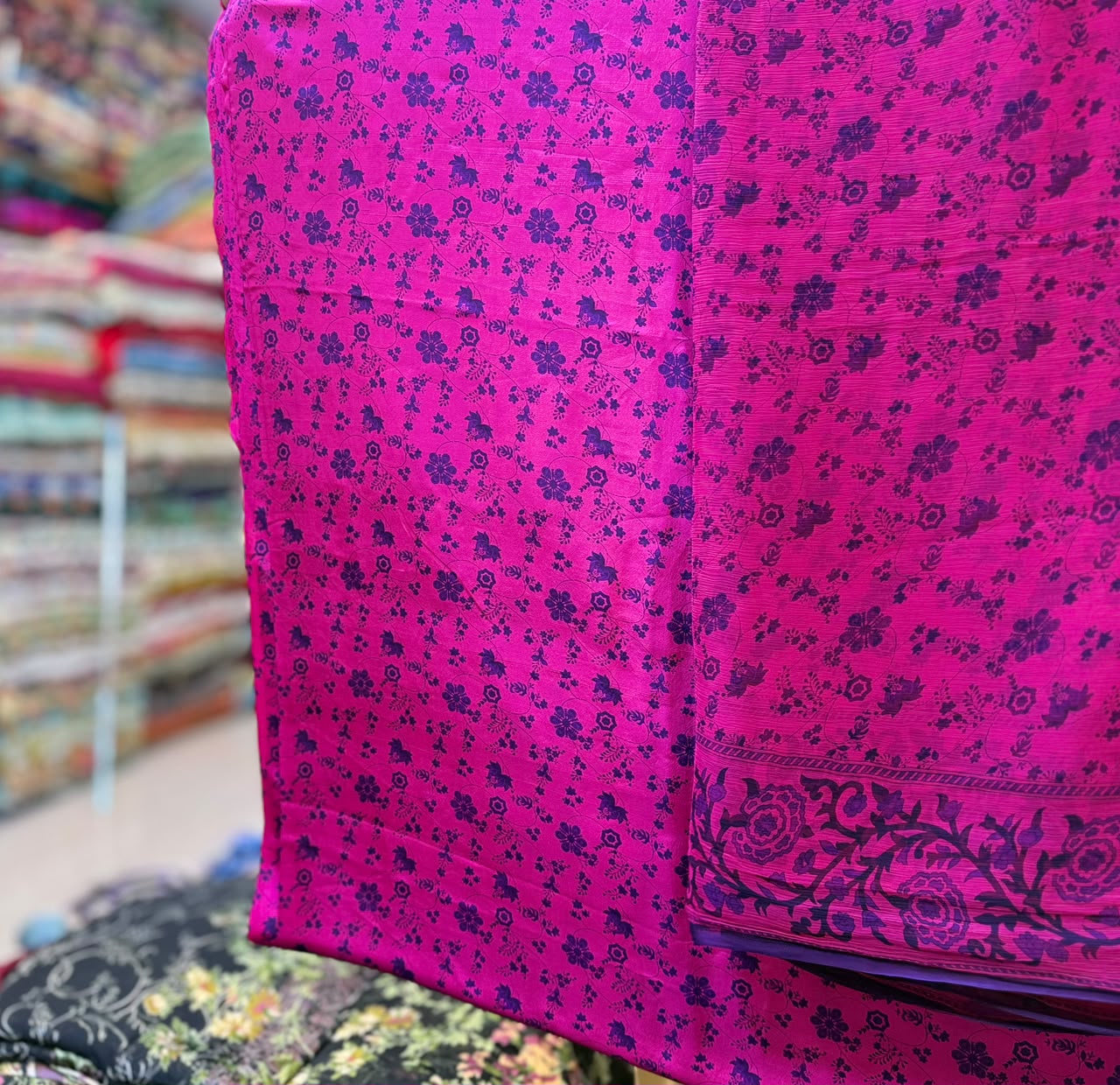 Pure Raw Silk Shirt With Printed Chiffon Dupatta