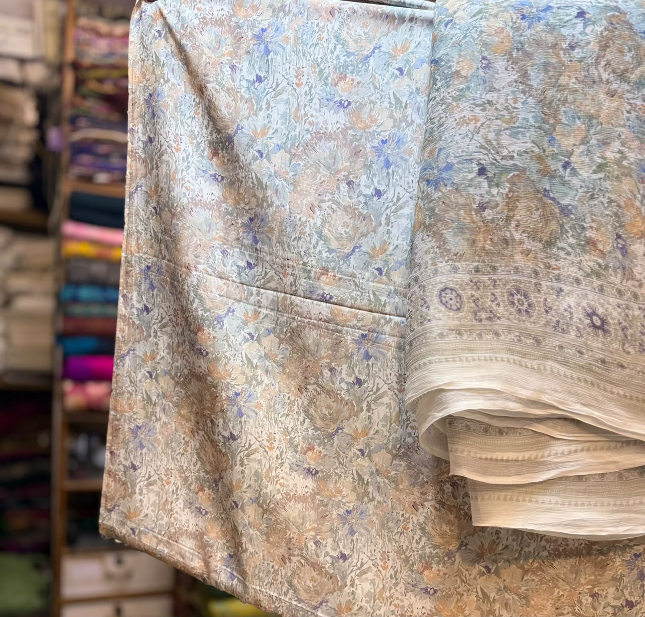 Pure Raw Silk Shirt With Printed Chiffon Dupatta