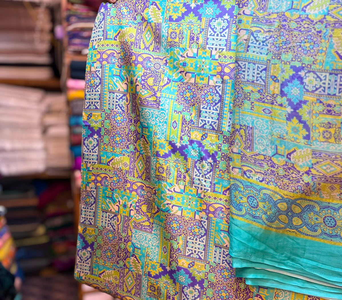Pure Raw Silk Shirt With Printed Chiffon Dupatta